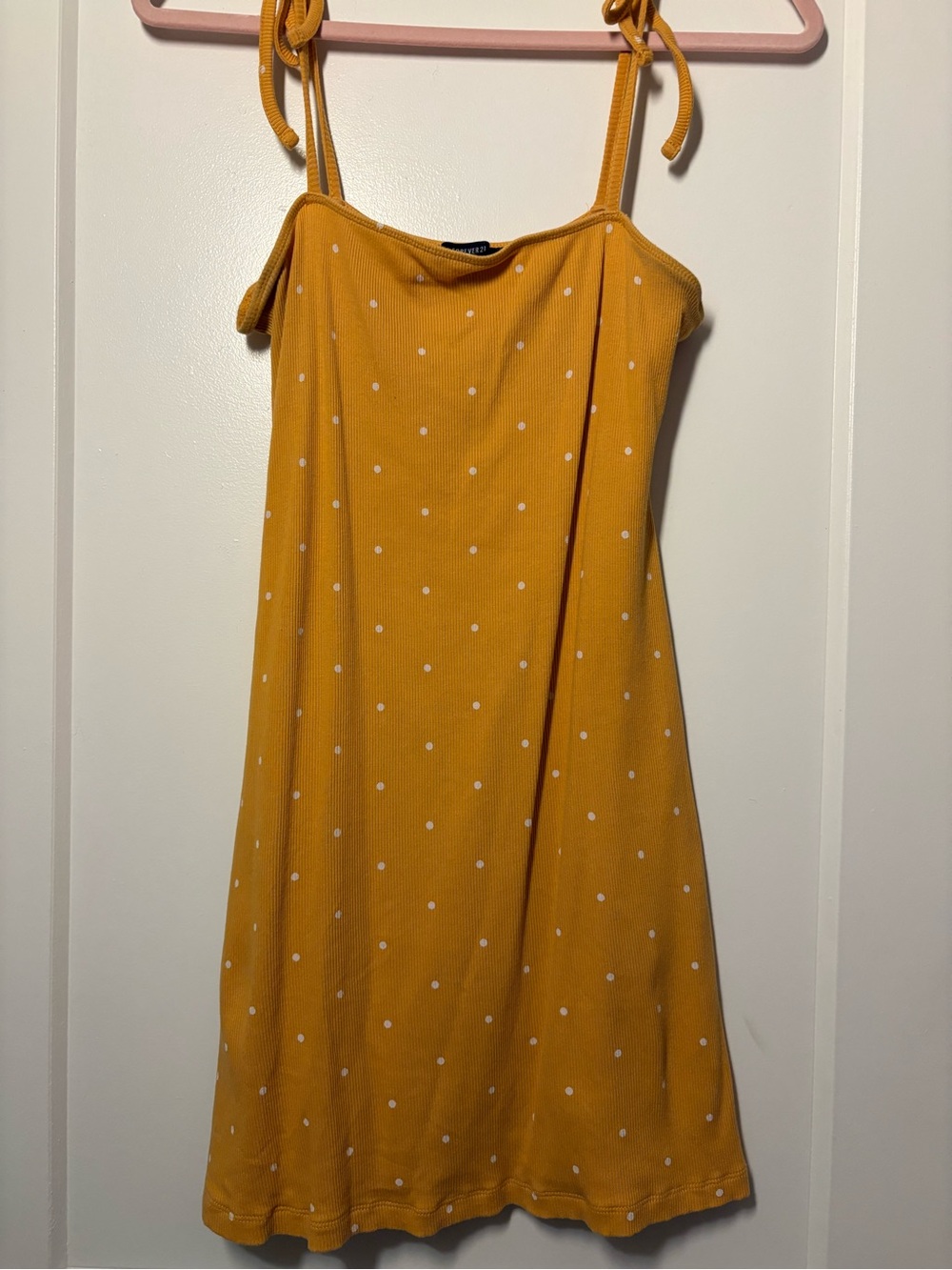 Forever 21 Yellow Polka Dot Tie-Shoulder Mini Dress